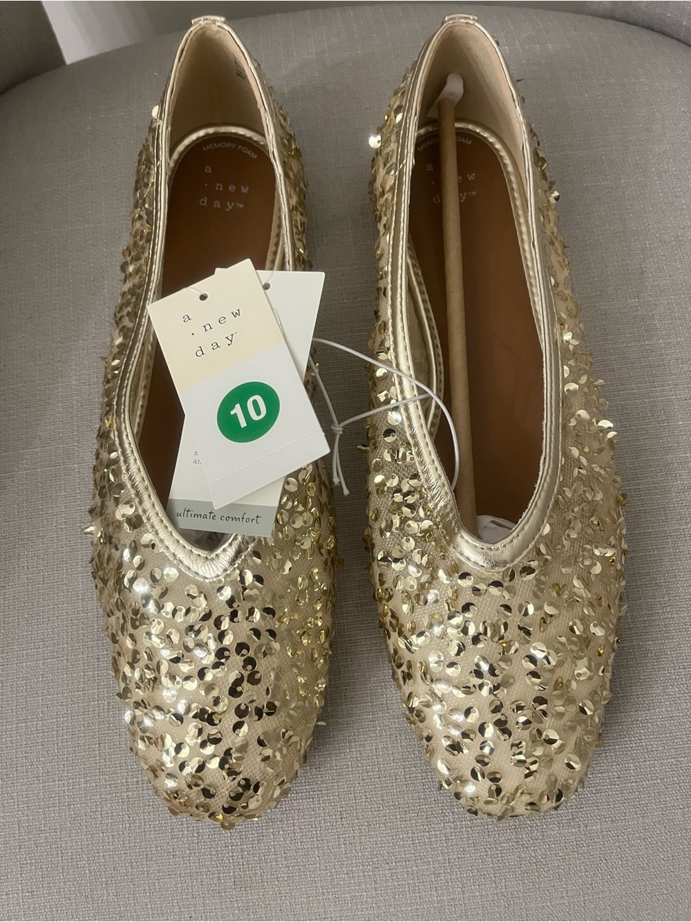 a new day Gold Sequin Slip-On Ballet Flats